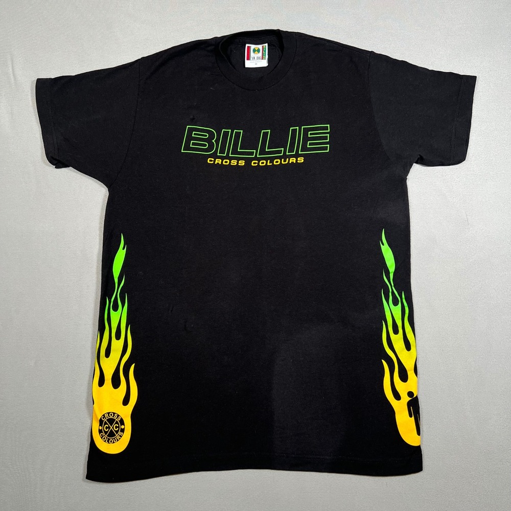 Cross Colours Billie Eilish Mens Black Flame Graphic T-Shirt Size M Short Sleeve